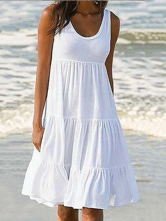 Sleeveless round neck dress stitching big swing beach dress