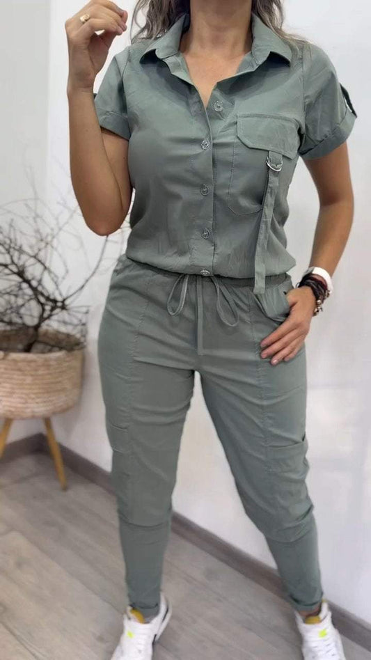 Women's Lapel Short-sleeved Casual Two-piece Set