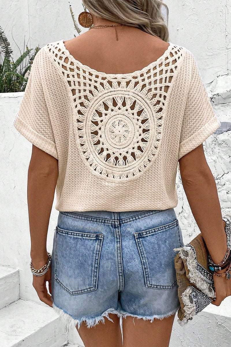 Crochet cutout top Beige