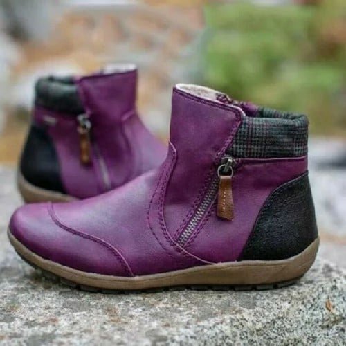 Women Zipper Waterproof Ankle-Support Boots Purple