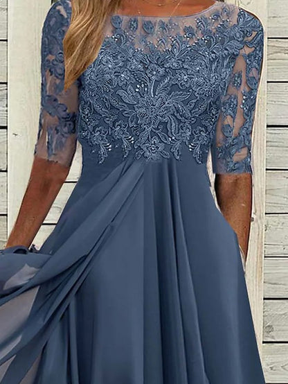 Round Neck Lace Swing Elegant Occasion Formal Wedding Guest Midi Prom Dress