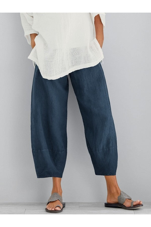 Spring Summer Casual Cotton Pants for Women Navy blue