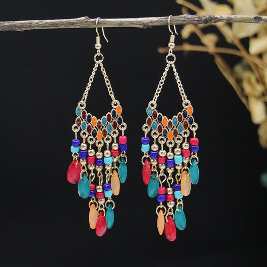 Bohemian Retro Water Drop Earrings Colorblock One Size