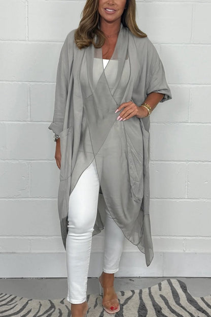 Women's crossover drape silk mix top