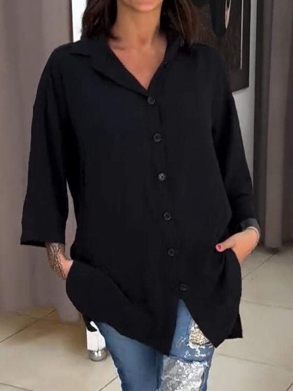 Casual Lapel Single-breasted Shirt black