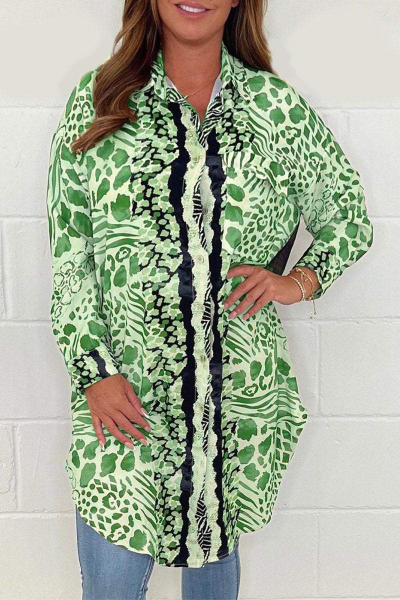 Animal print shirt dress Green