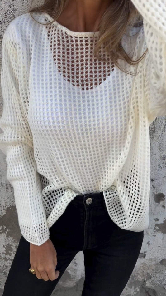 Women's Round Neck Hollow Long Sleeve Blouse