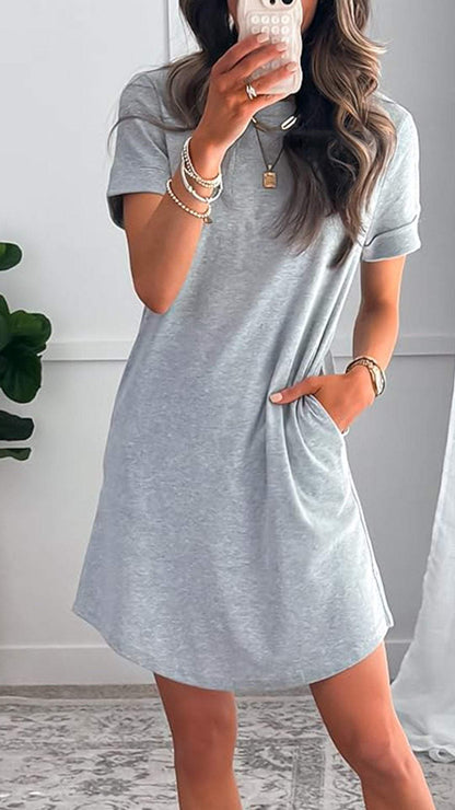 Round Neck Short Sleeve Casual Dress gray