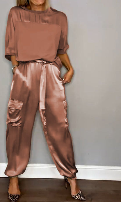 Women's Smooth Satin Half-sleeved Top and Pant purchased separately