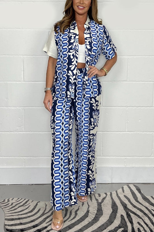 Patterned Shirt And Trouser Co-ord Blue