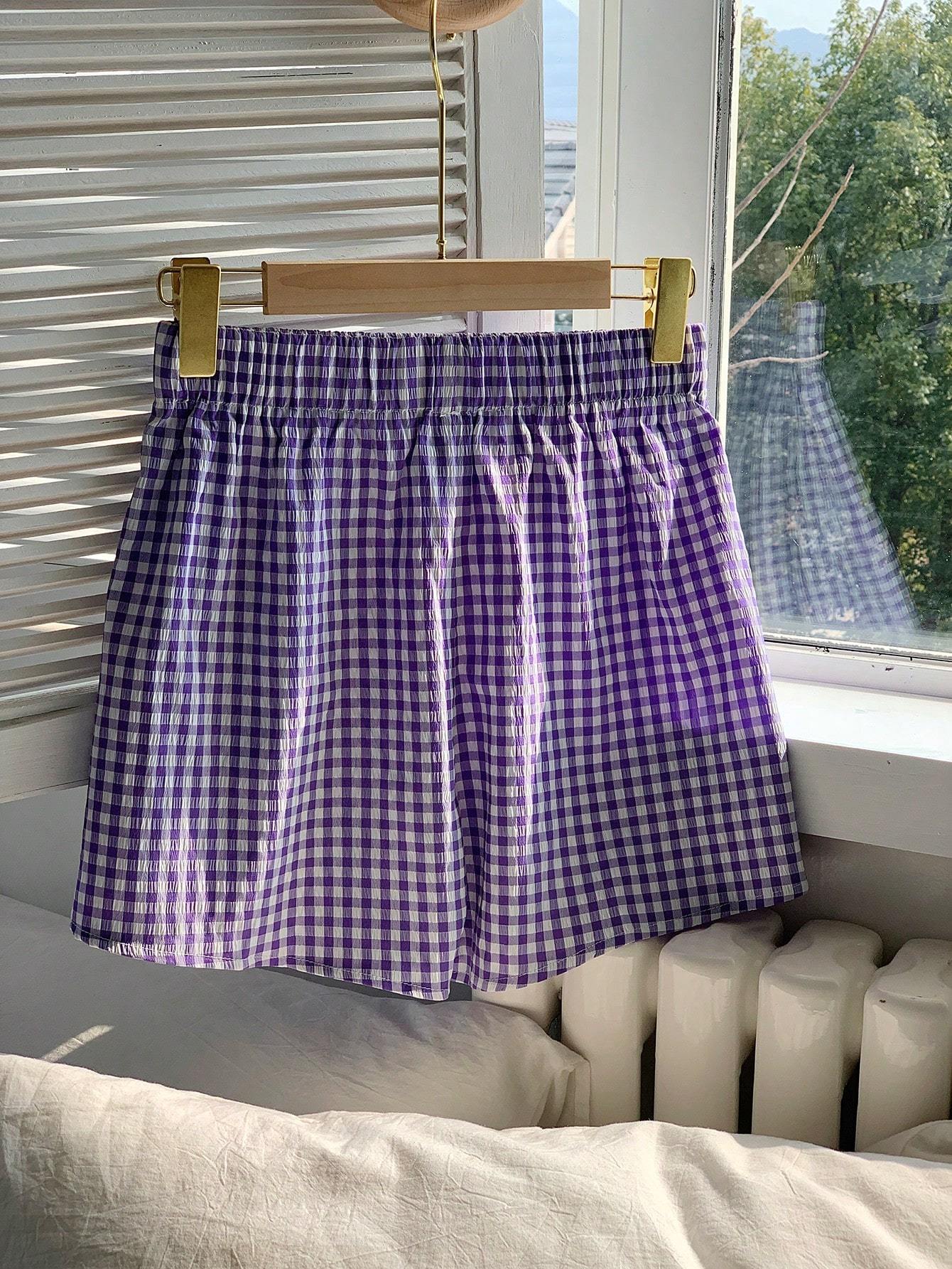 Plaid Print Casual Shorts purple