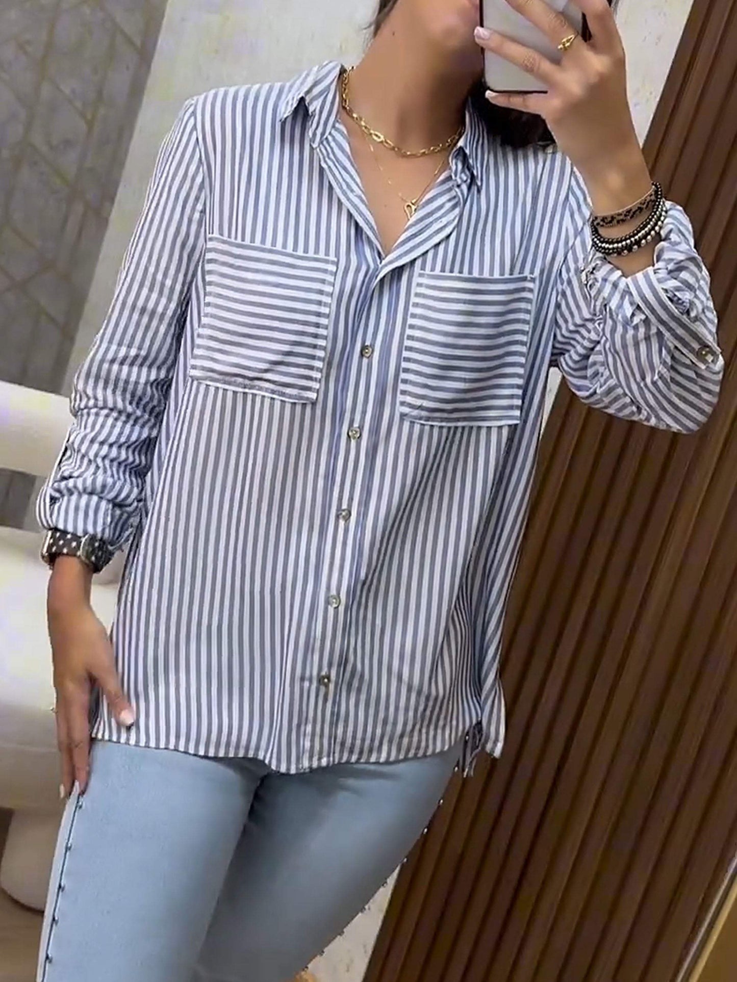 Women's Striped V-neck Shirt