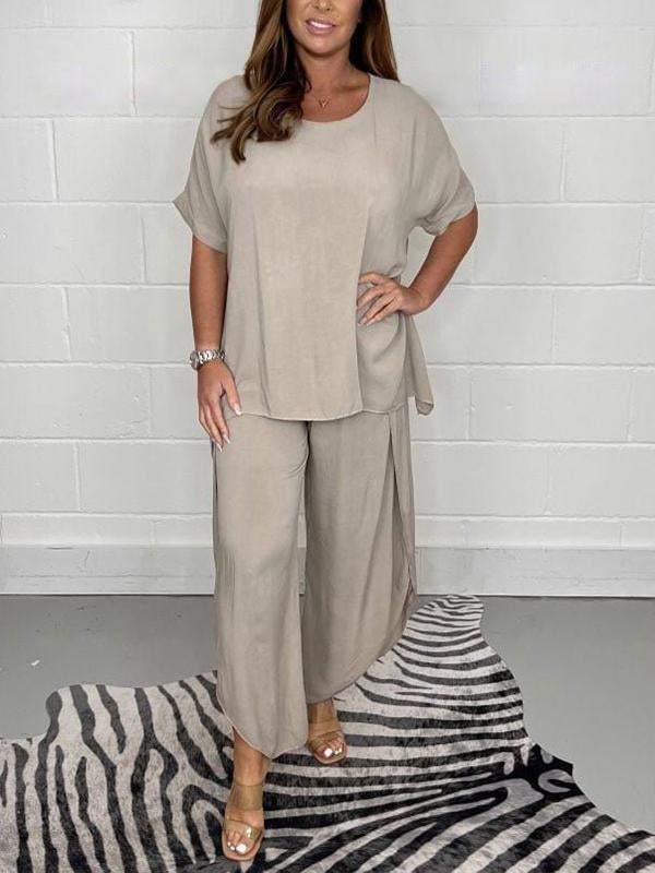 Fashion solid color loose casual suit Light khaki