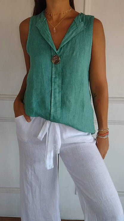 Women's V-neck Sleeveless Casual Top Green