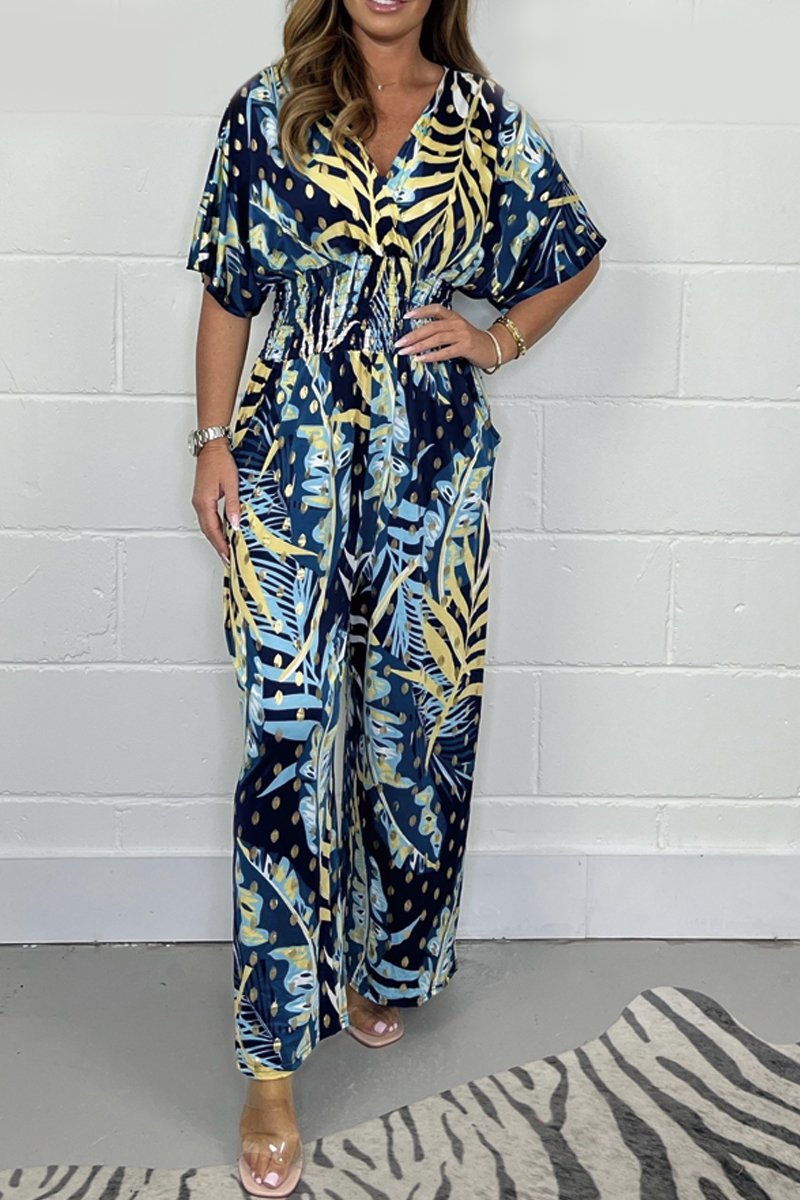 Foil printed jumpsuit Blue