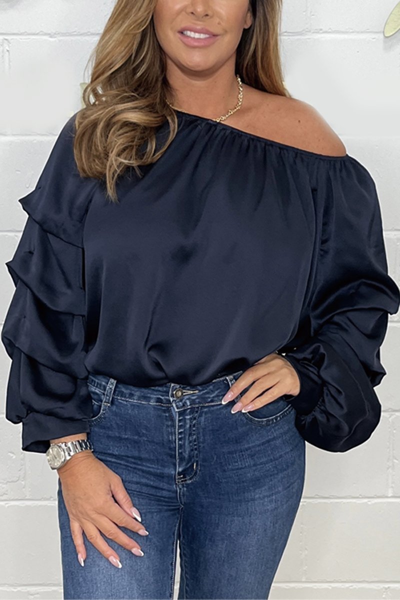 Casual satin flat shoulder top