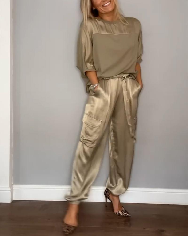 Women's Smooth Satin Half-sleeved Top and Pant purchased separately