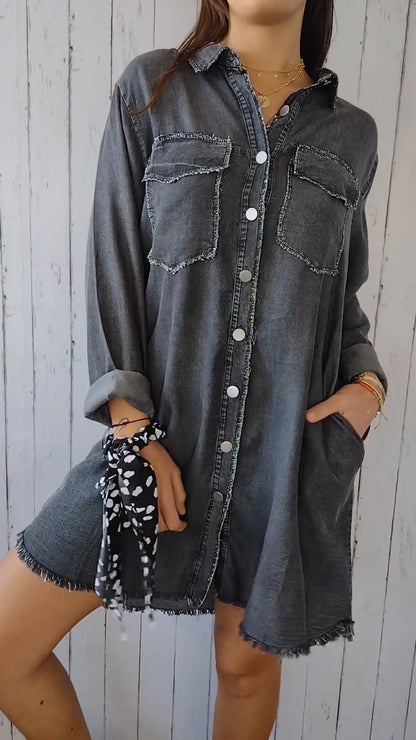 Faux Denim Comfortable Long Coat Shirt