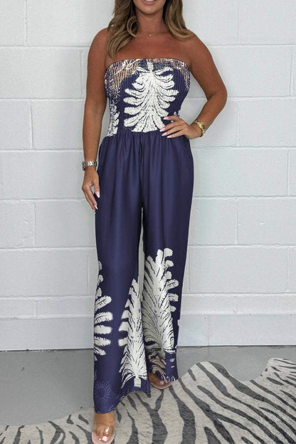 Women's Smocked Bardot Printed Jumpsuit