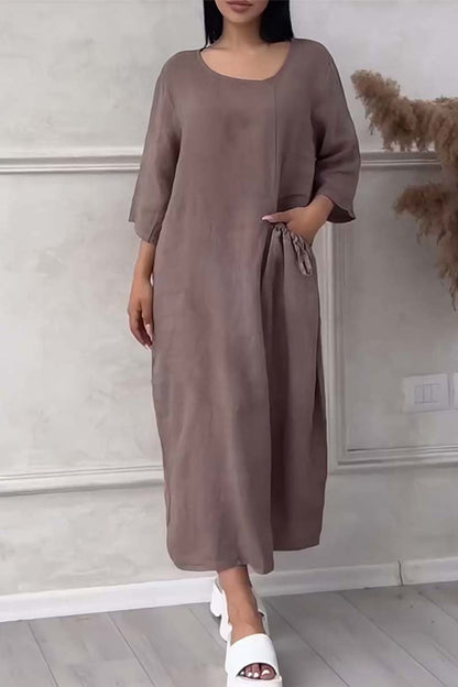 Women's casual large pocket cotton and linen dress