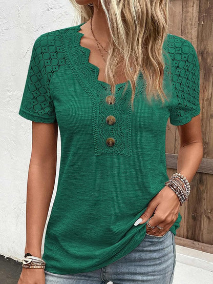 V Neck Casual Regular Fit Plain T-Shirt Green