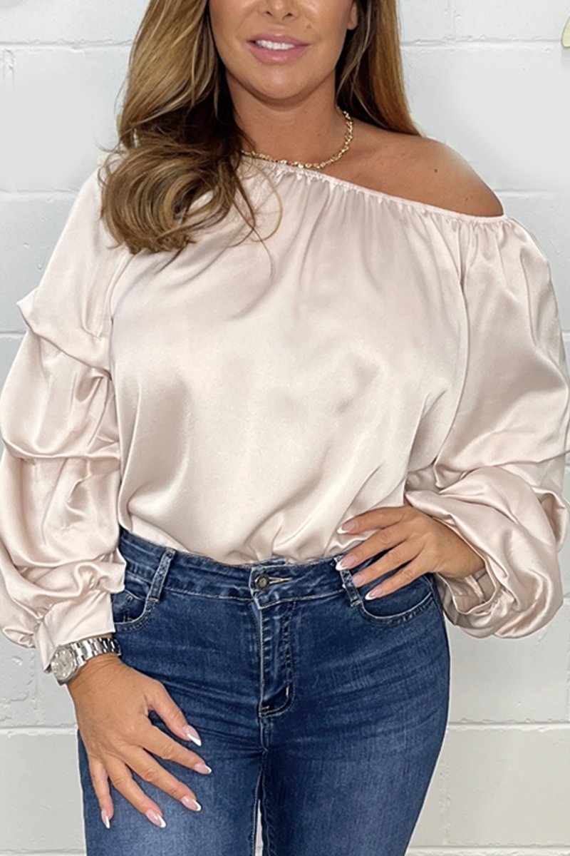 Casual satin flat shoulder top