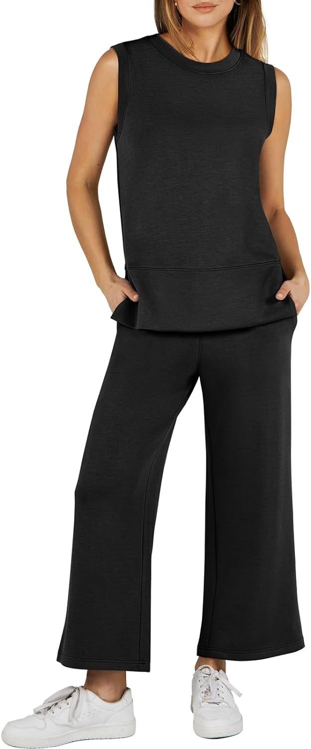 Casual Crew Neck Sleeveless Two Piece Suit