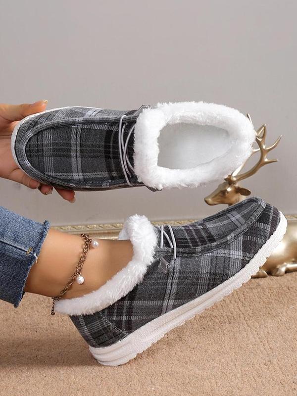 women's thickened velvet warm cotton shoes Grey Plaid