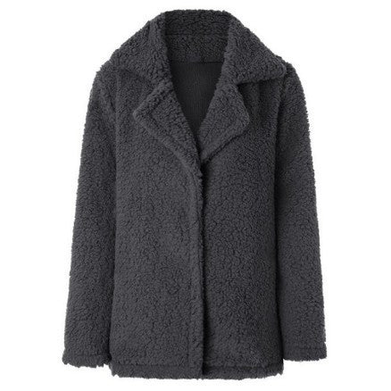 Lapel solid long sleeve coat Dark gray