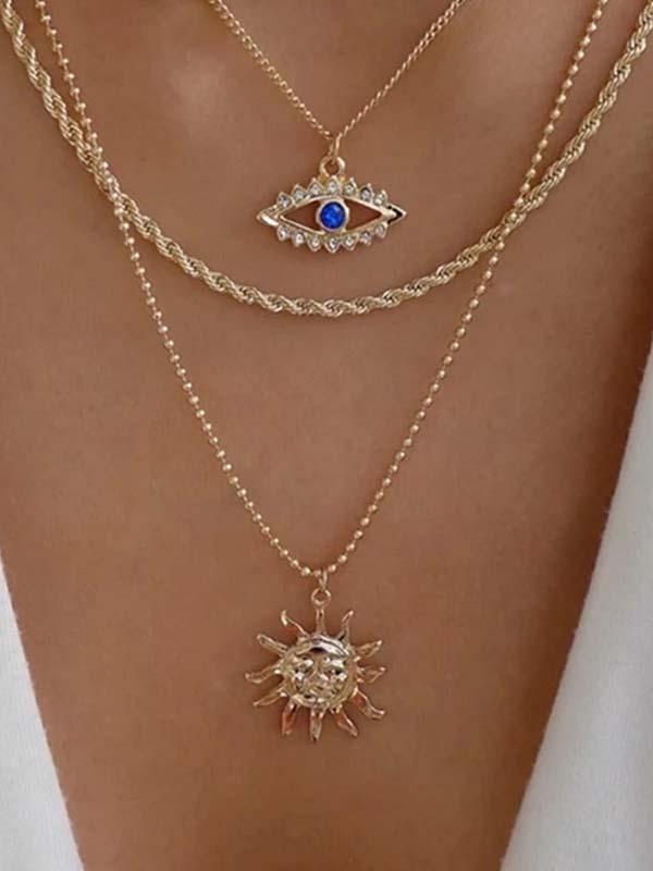 Lucky Eye Crystal Diamond Necklace Gold one-size