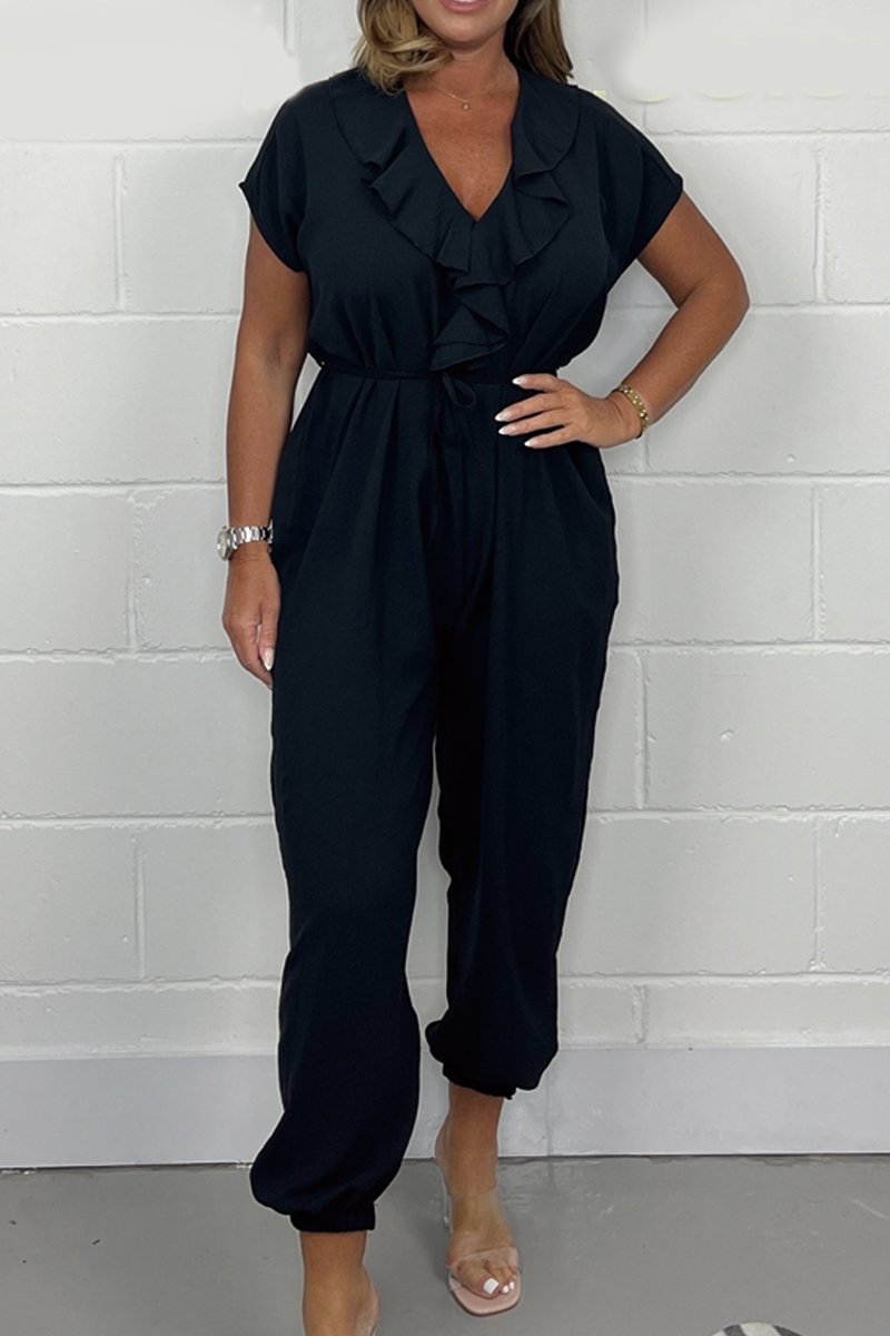 Casual V-neck jumpsuit Black