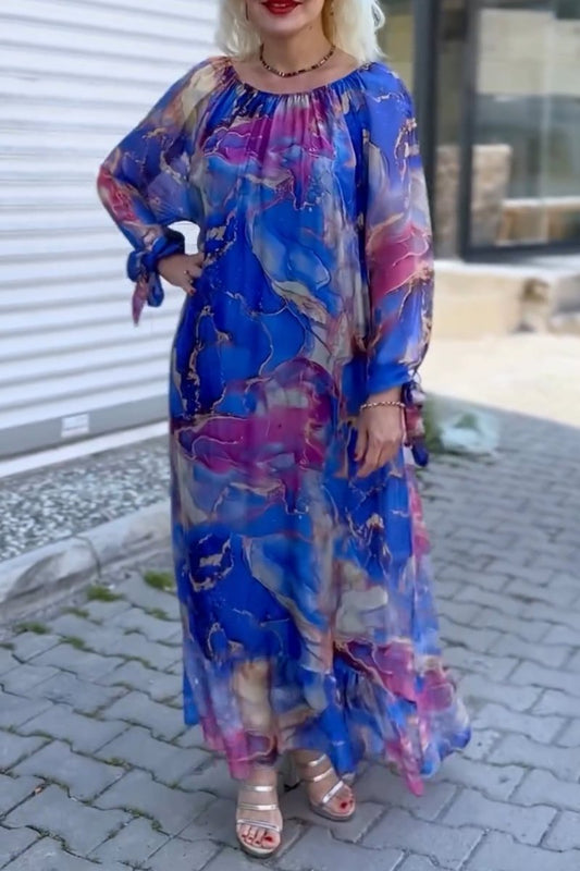 Chiffon printed maxi dress Blue