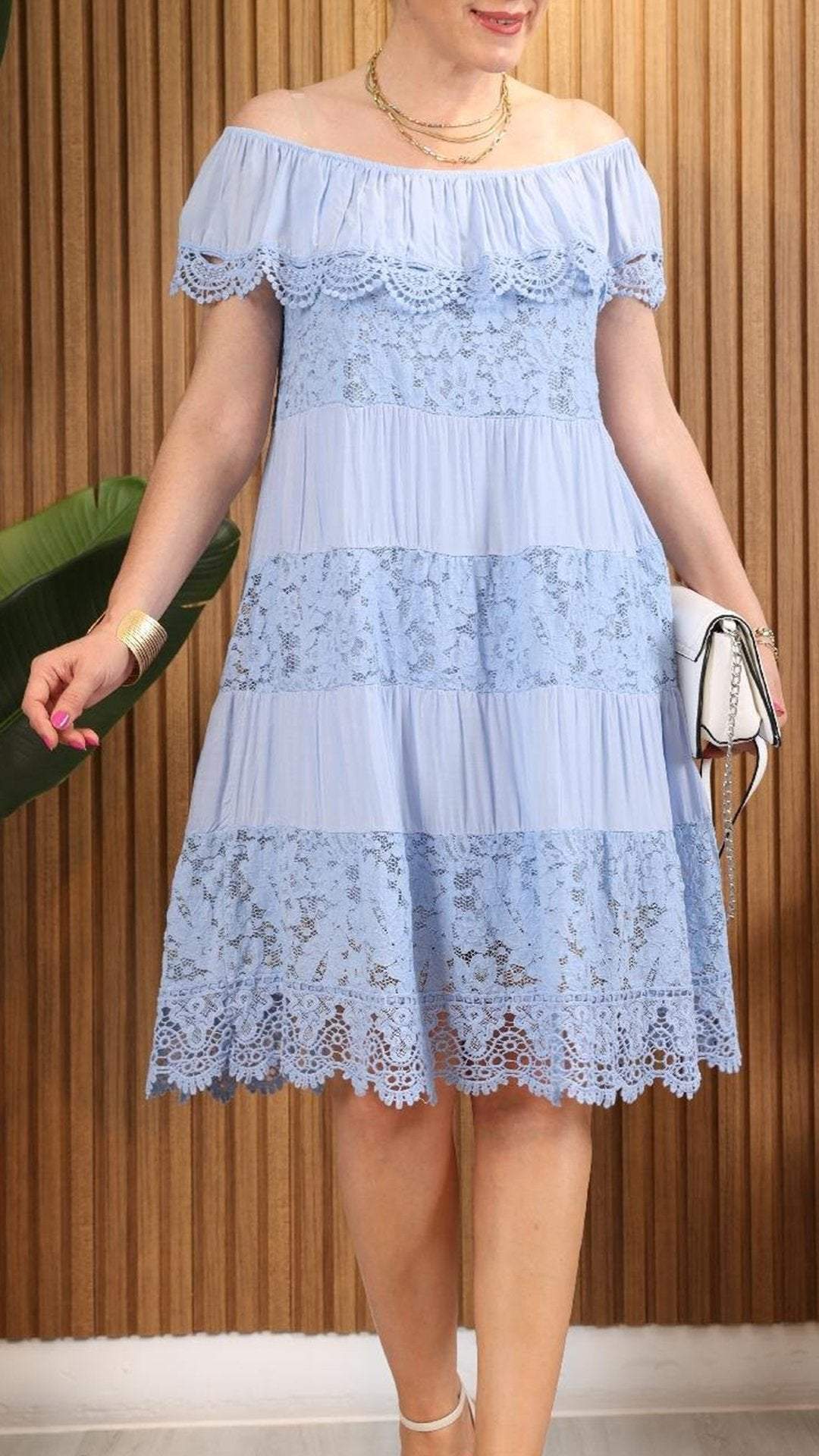 Women's Round Neck Short Sleeve Lace Patchwork Dress