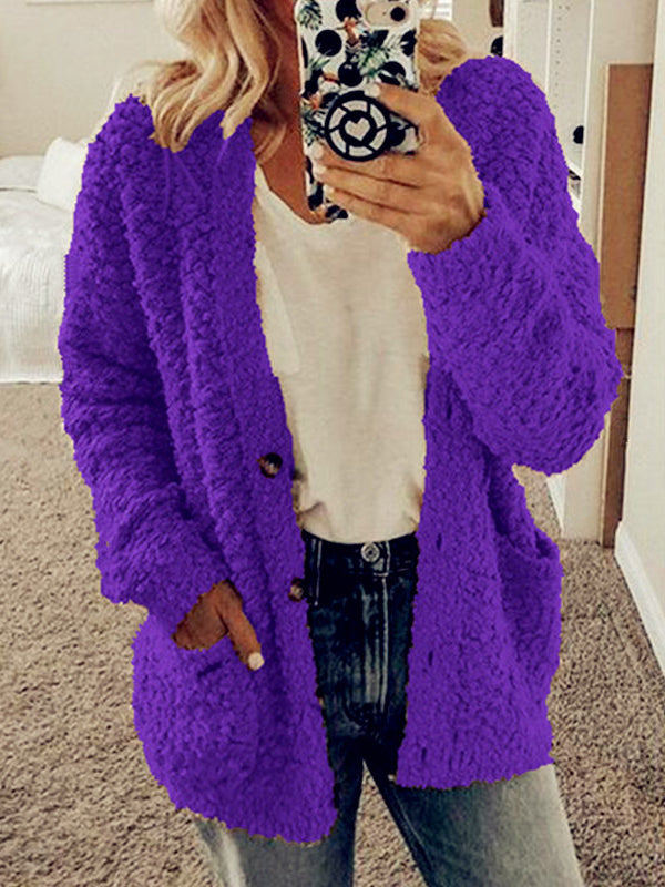 Woolen Coat Plus Size Top Purple