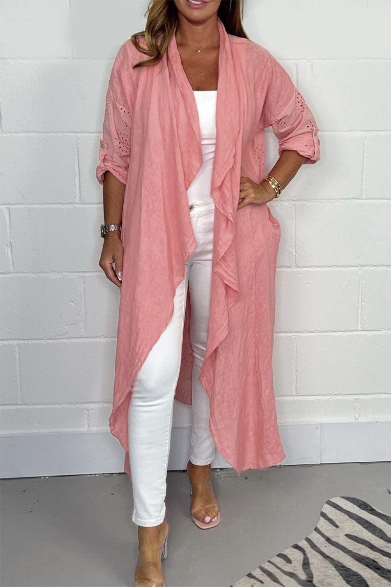 Cotton and linen long coat Pink