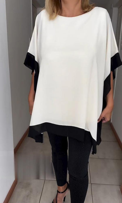 Contrast color patchwork casual top White