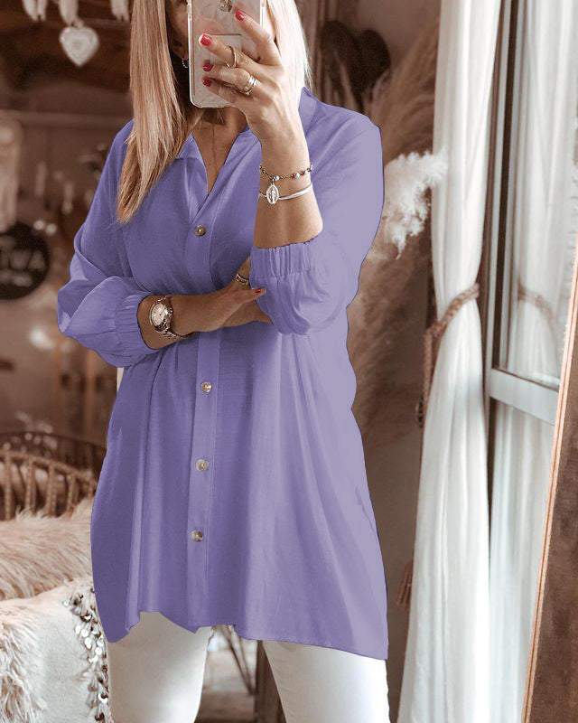 Fashion plain women's shirt tops casual pants Purple-Top