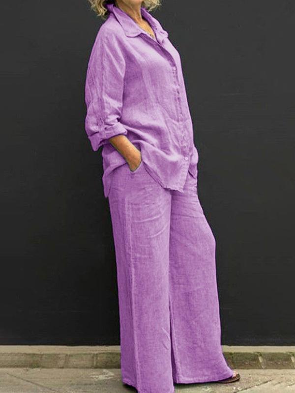 Commuting style shirt top trouser leg pants suit Purple