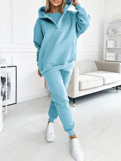 (S-5XL) Plus Size Casual Hooded Sweatshirt Sports Two-piece Suit Sweatshirt+sweatpants light blue