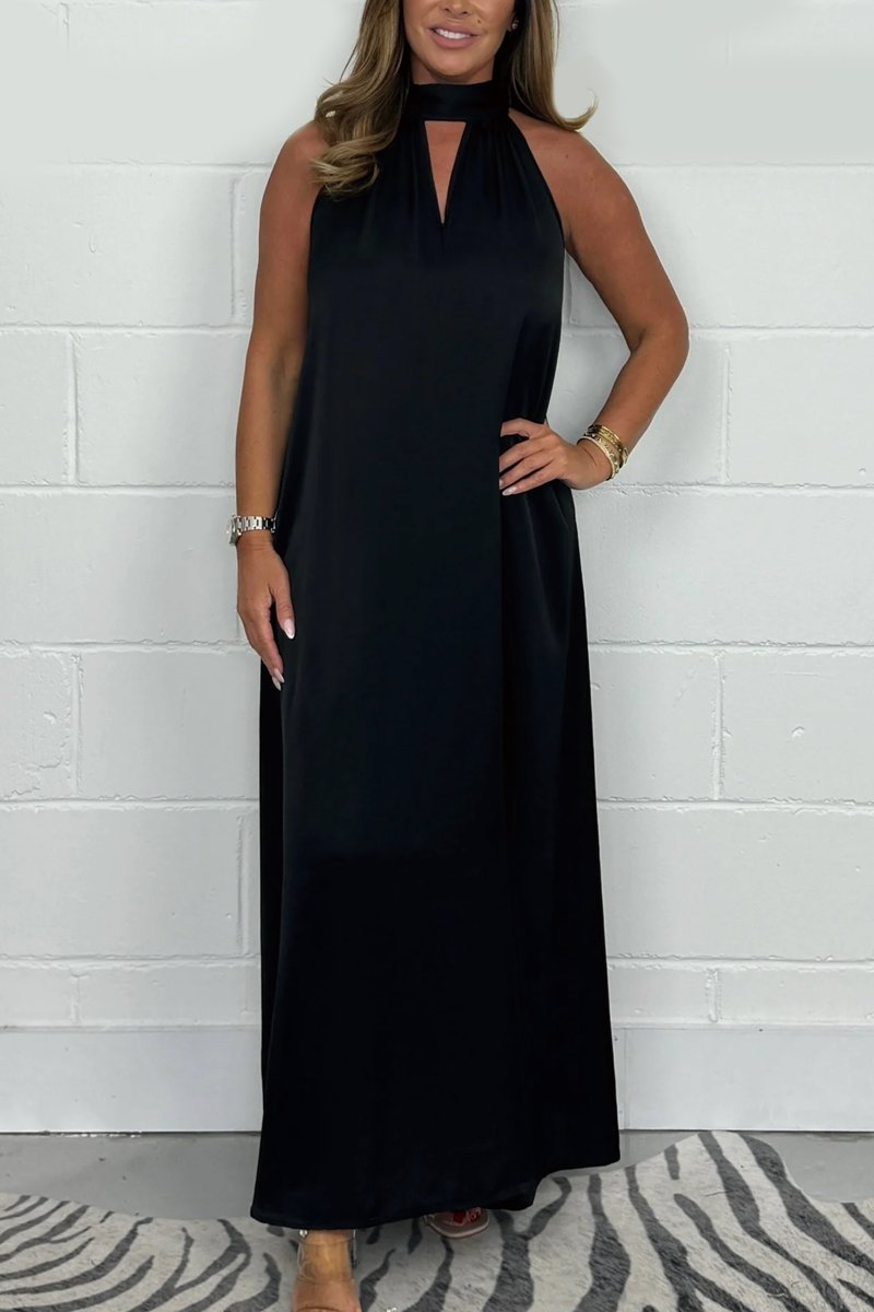 Women's high neck tie maxi dress