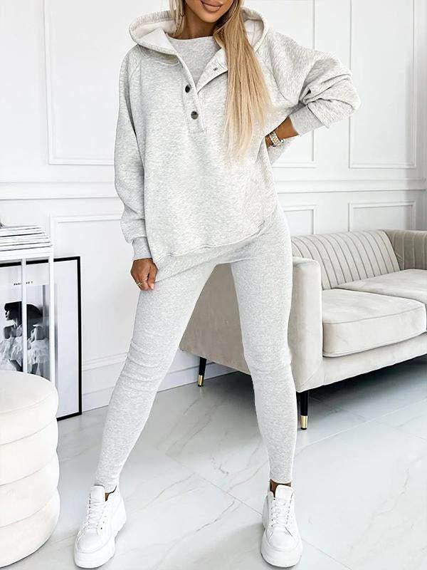 Hooded Casual and Comfortable Sweatshirt Suit light gray Sweater + Pants