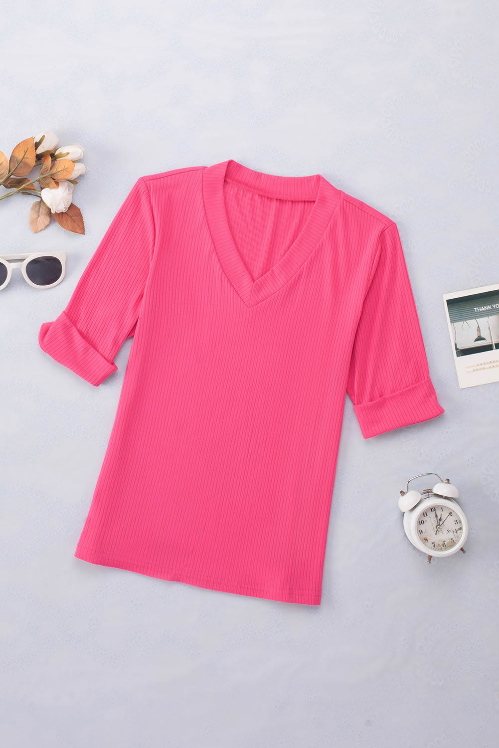 Regular Fit Plain Casual V Neck T-Shirt