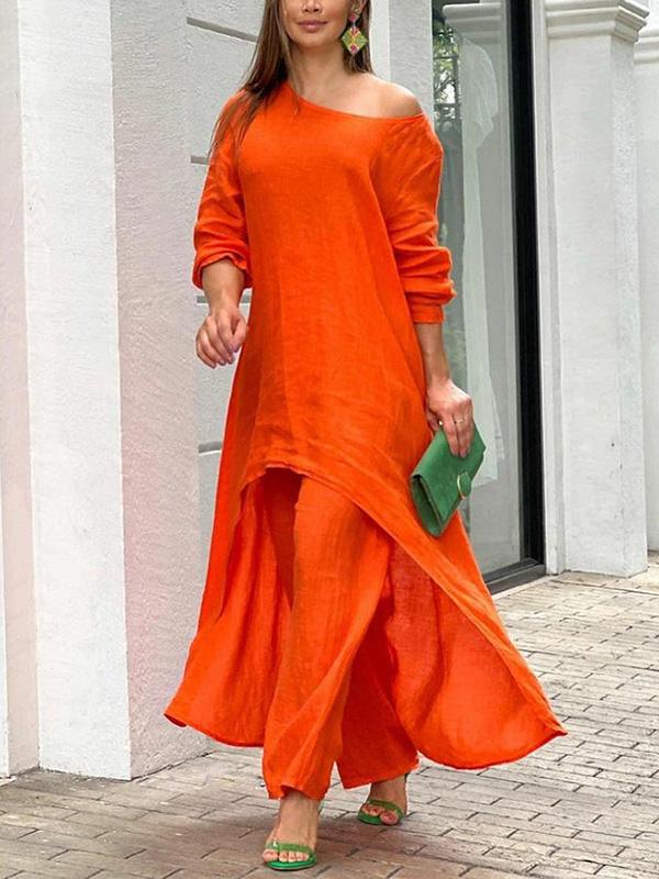 Fashionable women's solid color two-piece set Orange