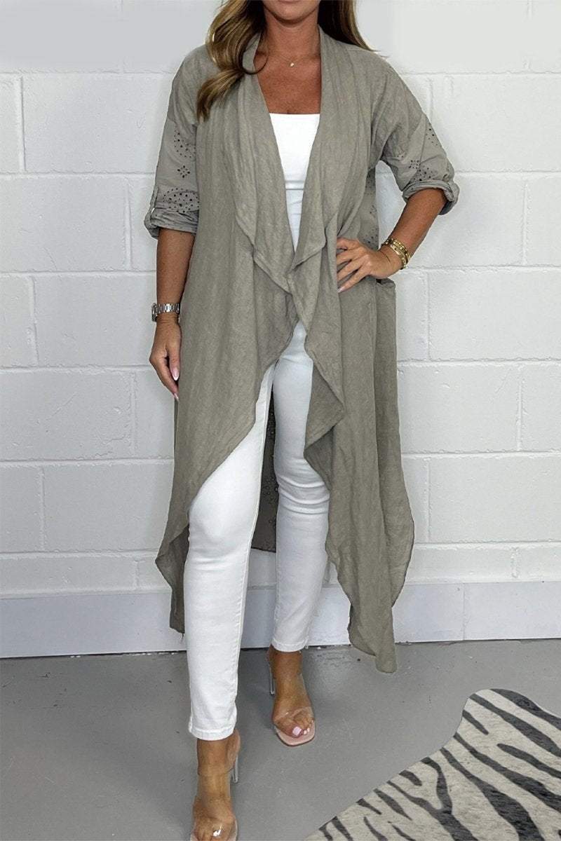 Cotton and linen long coat Gray