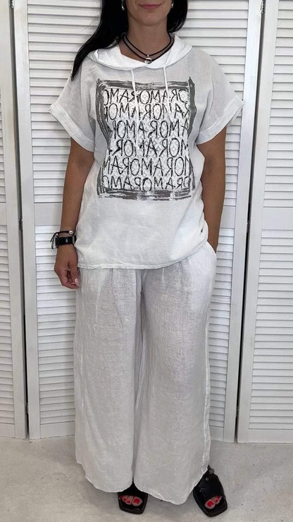 Women's Printed Hooded Short-sleeved Trousers Two-piece Set