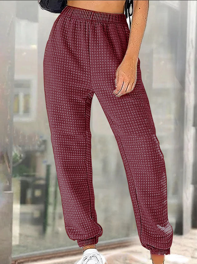 Solid Cable Knit Sweatpants Wine Red