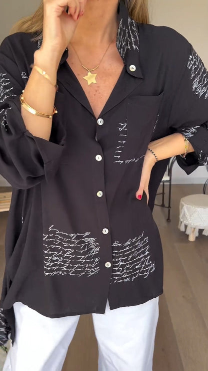 Letter Print Fashion Lapel Shirt black