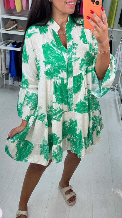 V-neck Printed Dress with Half Sleeves green