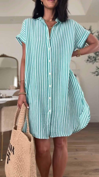 Women's Lapel Striped Short Dress