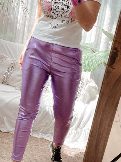 Stylish Glossy Leggings Purple